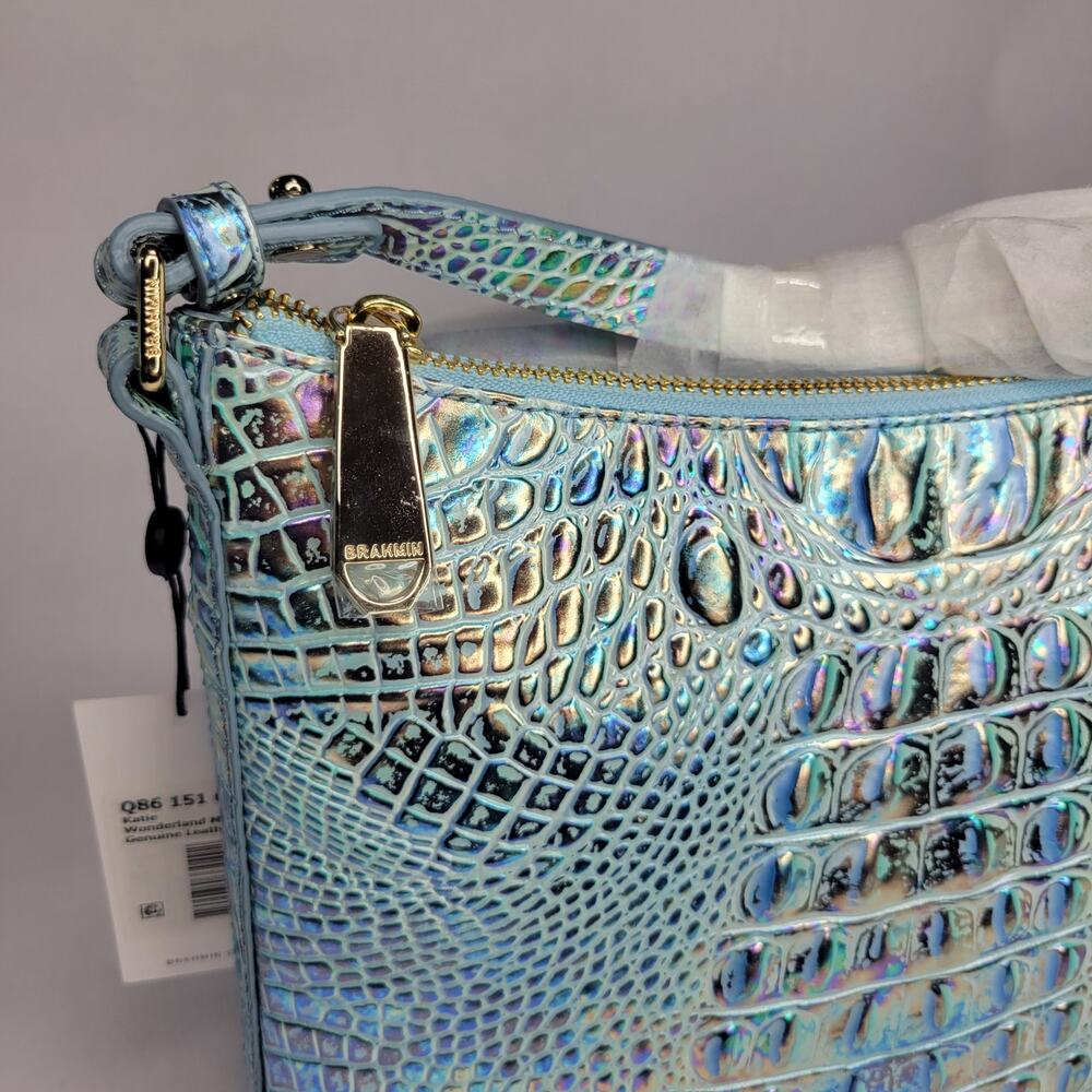 Brahmin Katie Wonderland Melbourne Iridescent Blue Croc-Embossed Shoulder Bag - Picture 7 of 15